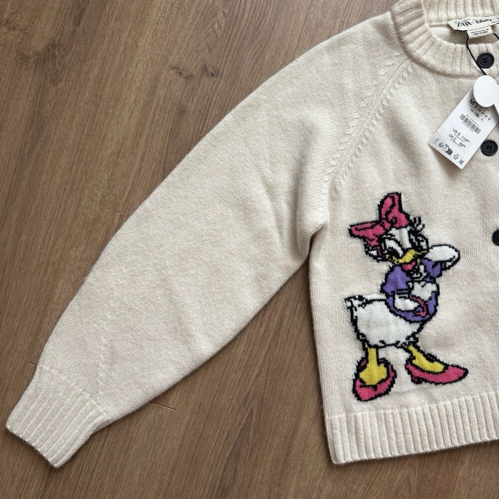 NWT Zara Harry Lambert Disney Daisy Duck Wool Blend Cardigan Sweater M Cream - Picture 7 of 9